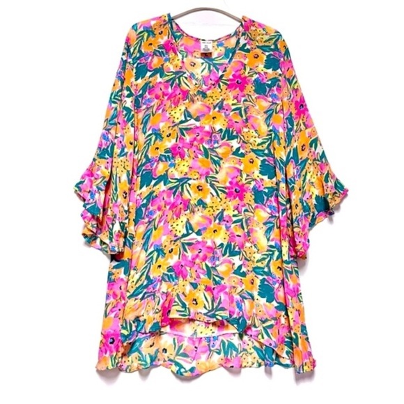 Anne Cole Sunshine Floral Tunic Swim Coverup V-Neck - Picture 4 of 7
